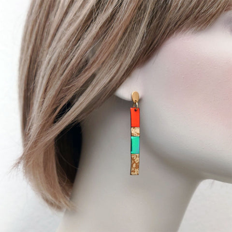 Earrings Luxury Long Red Green Gold