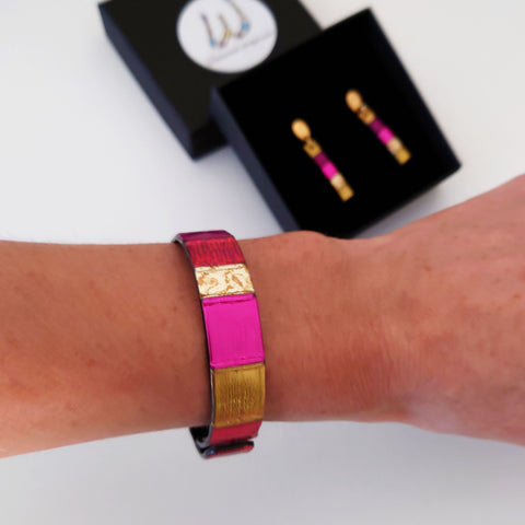Armbånd Smalt Cerise, Rød og Guld-Mix